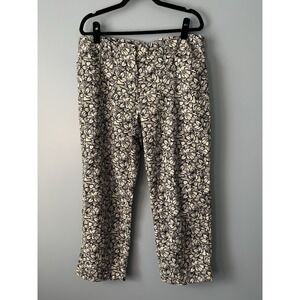Talbots Pants Womens 16 White Black Floral Linen Blend Curvy Cropped Beach‎